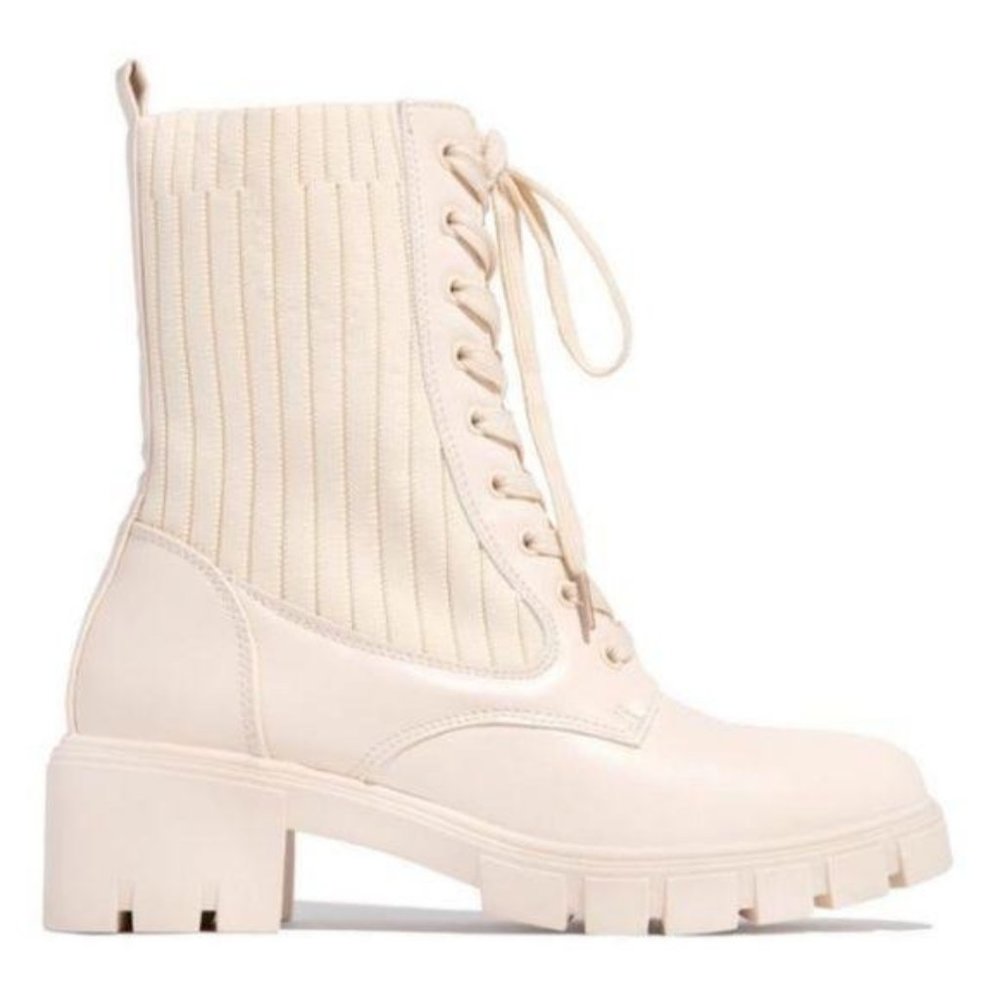 Bone Knit Shaft Lace Up Combat Boots - Picture 4 of 6